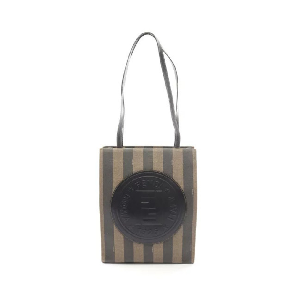 Fendi Pecan Tote Bag Canvas Leather Brown Black